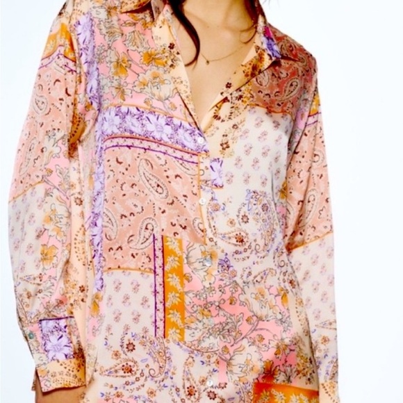 🔥🔥🔥zara patchwork print satin  blouse - Picture 3 of 3